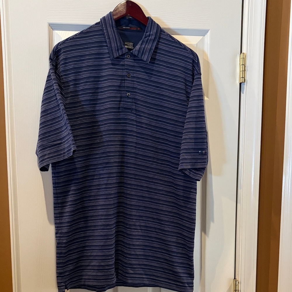 Men's Tiger Woods Collection Blue and White Striped Polo Shirt